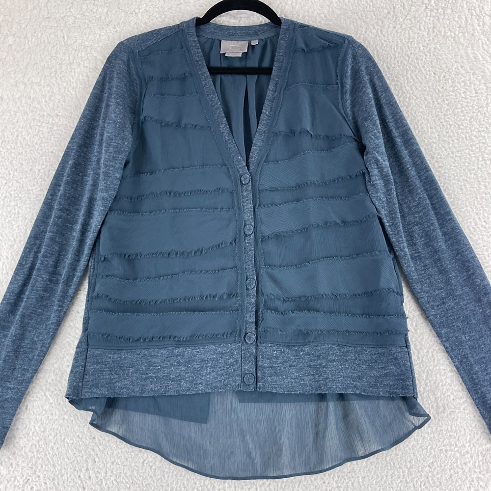 Vanessa Virginia Cardigan Women Medium Blue Button-Front Long Sleeve Lightweight - Picture 2 of 14